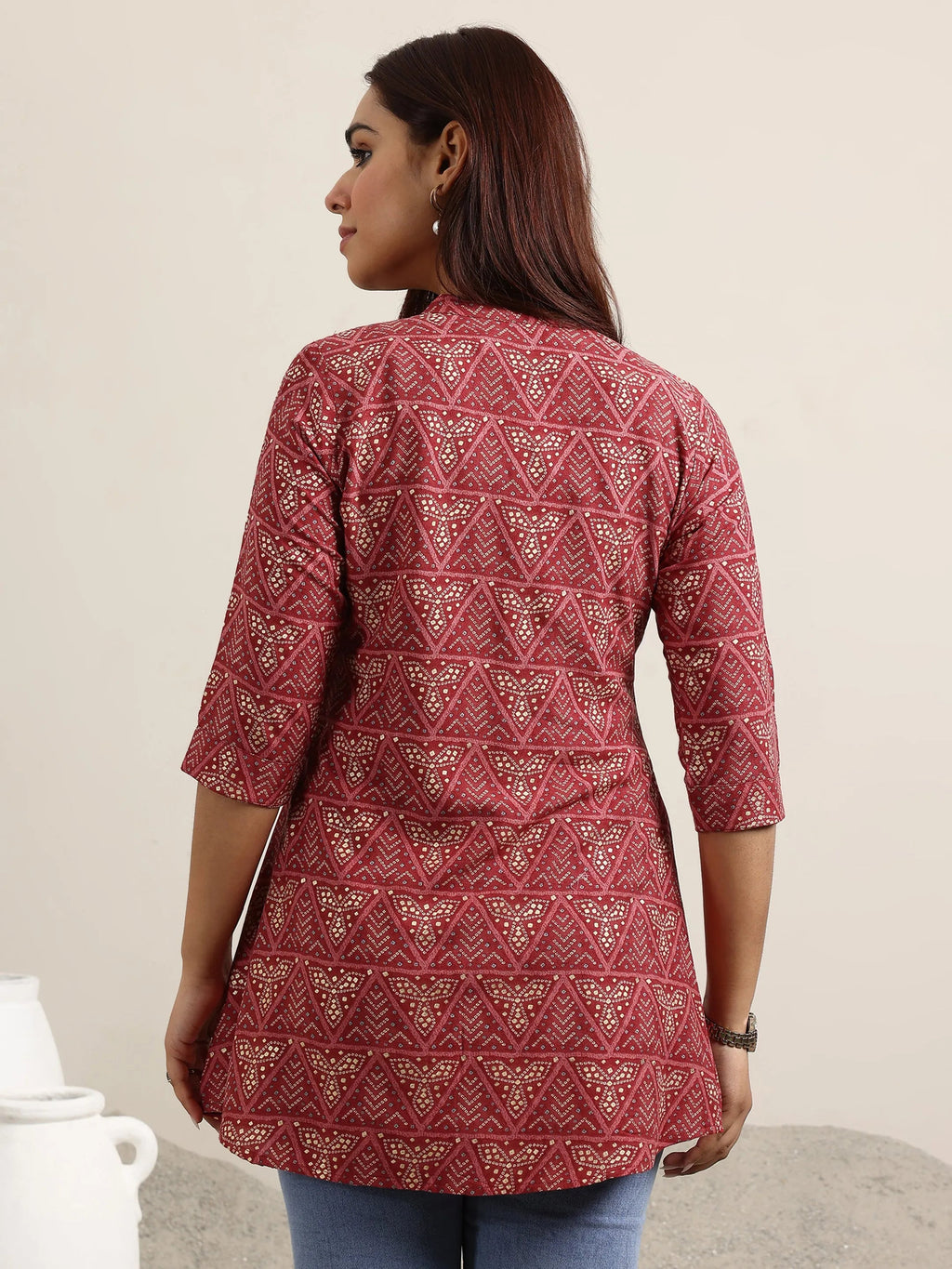 Mauve Printed Rayon Straight Kurti