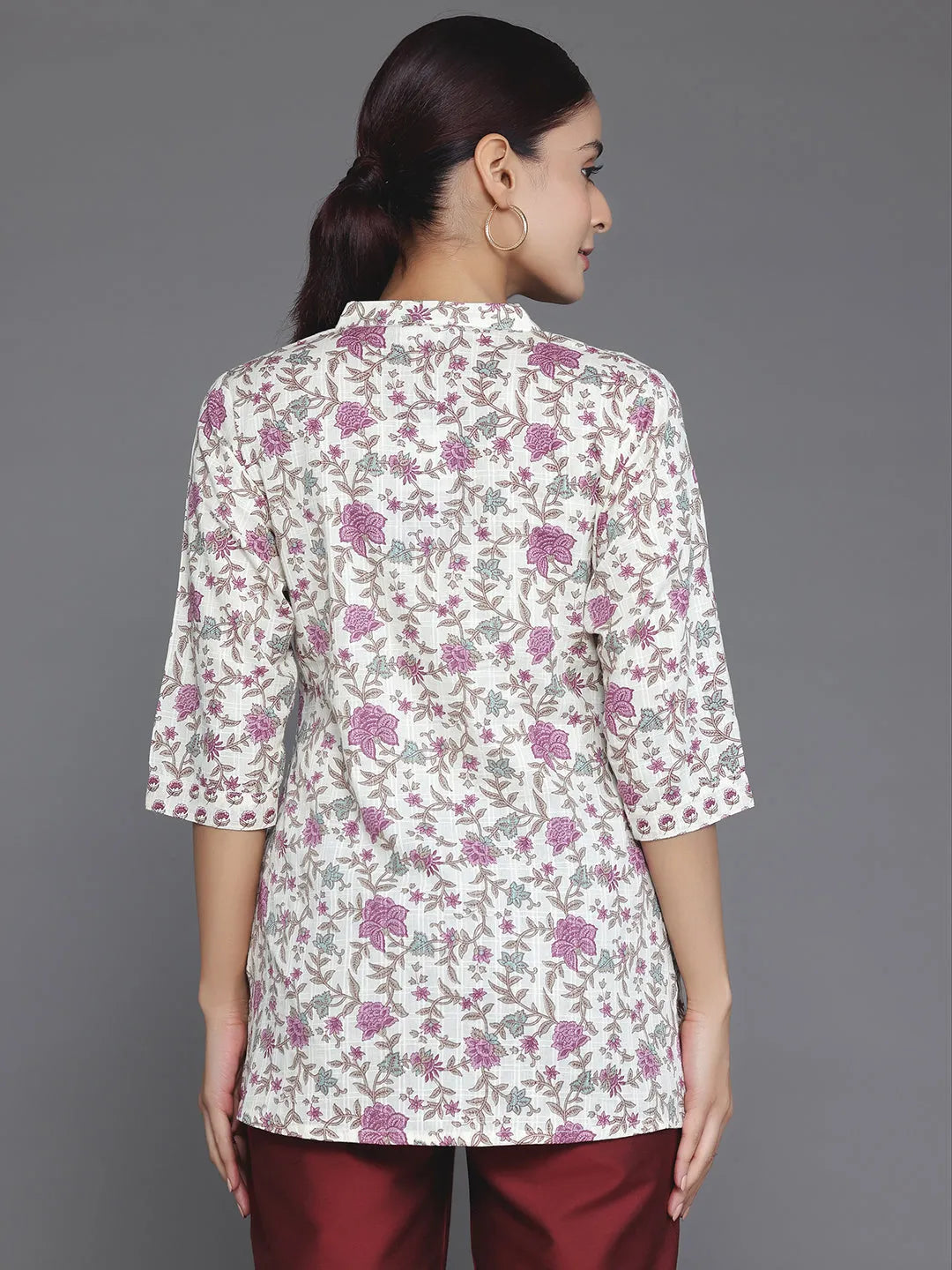 Off White Printed Cotton Blend Straight Kurti