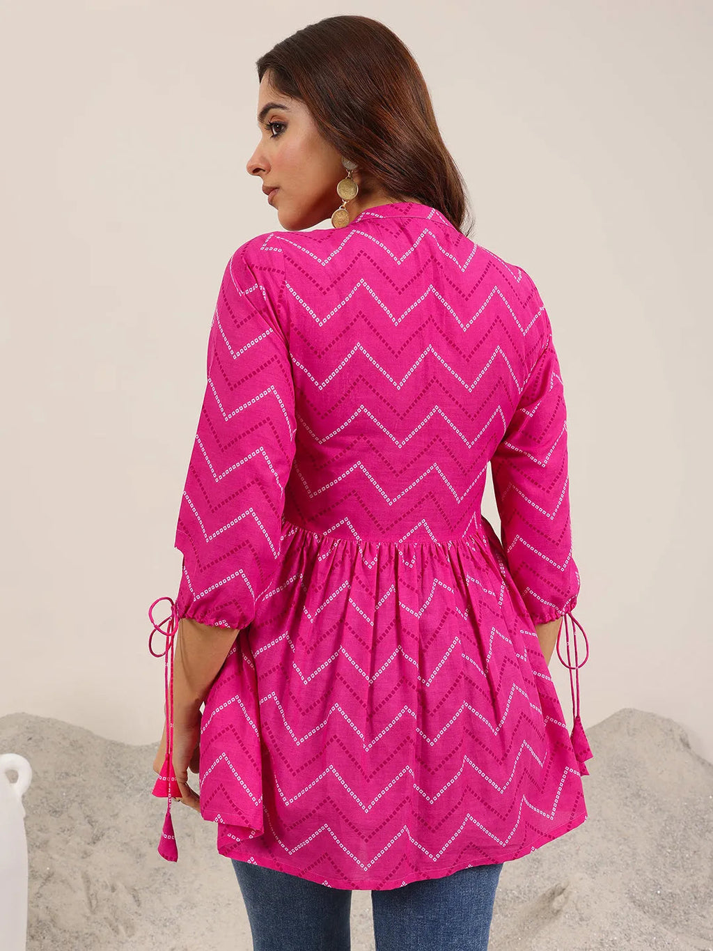Pink Printed Cotton Anarkali Short Kurti