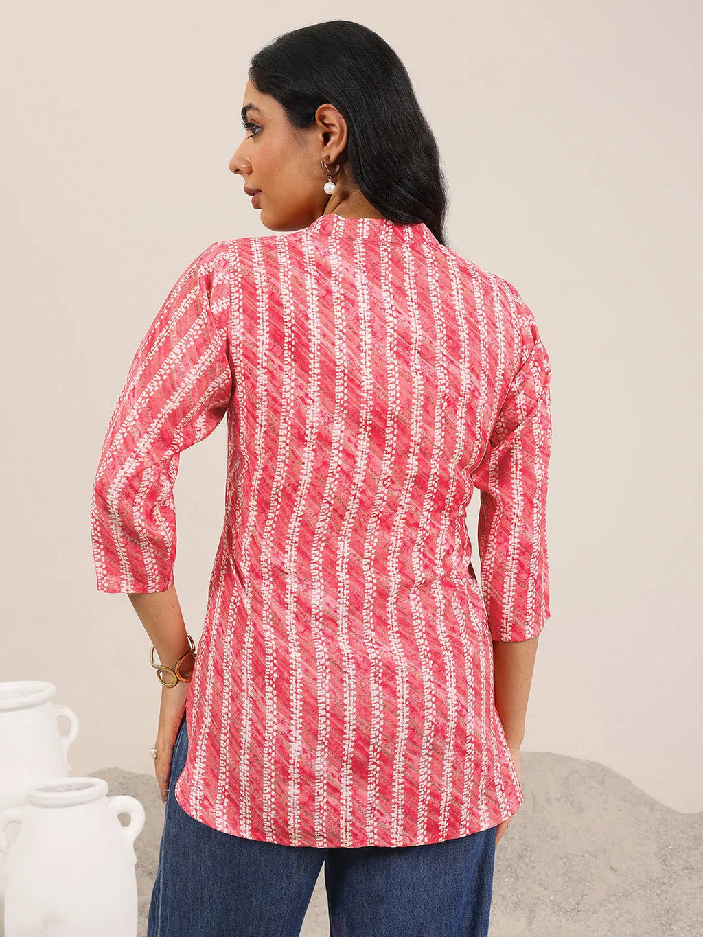 Coral Printed Silk Blend Straight Short Kurti