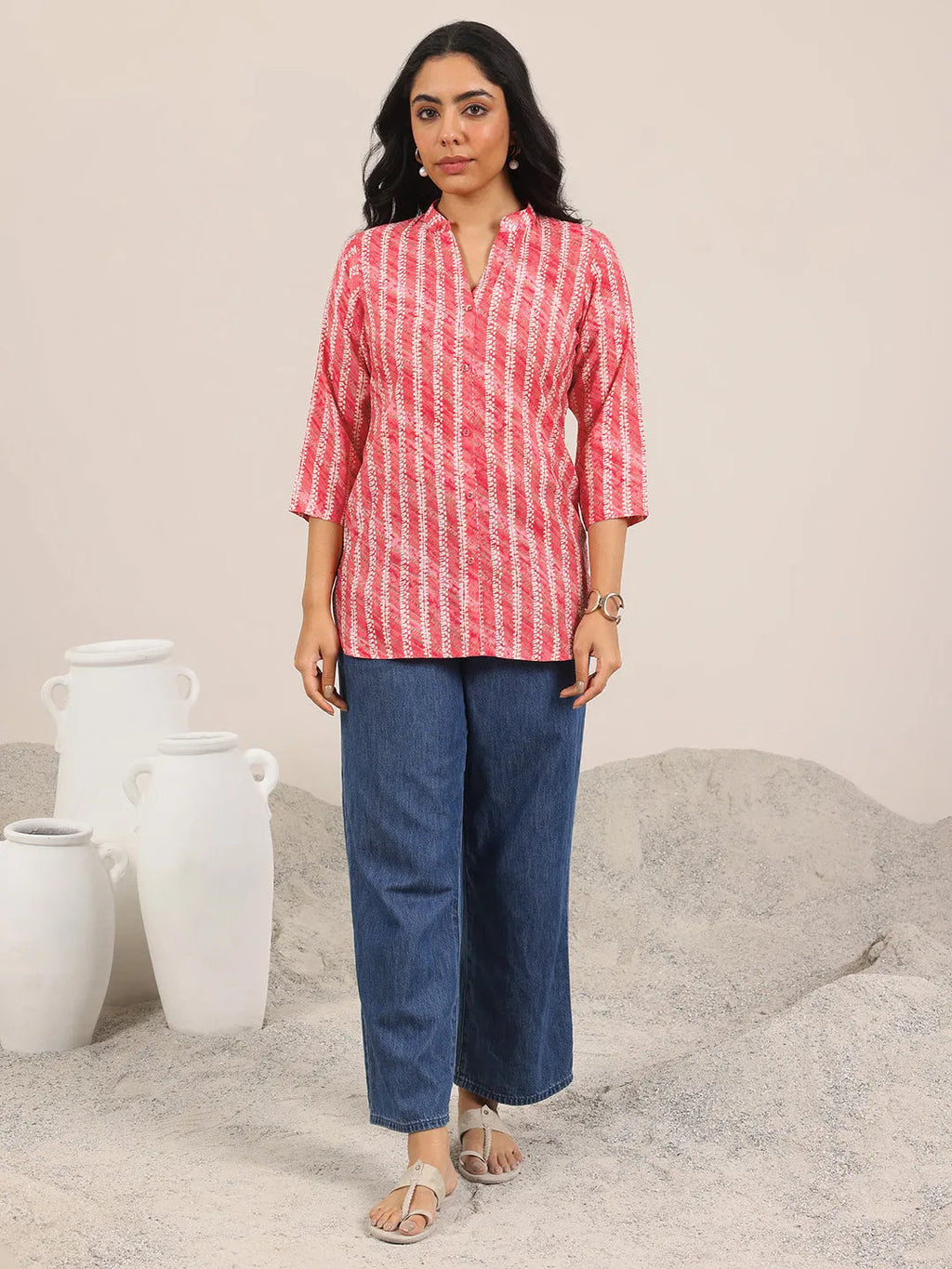 Coral Printed Silk Blend Straight Short Kurti