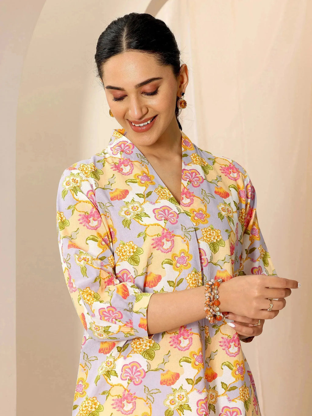 Multicoloured Printed Cotton Blend Straight Short Kurti