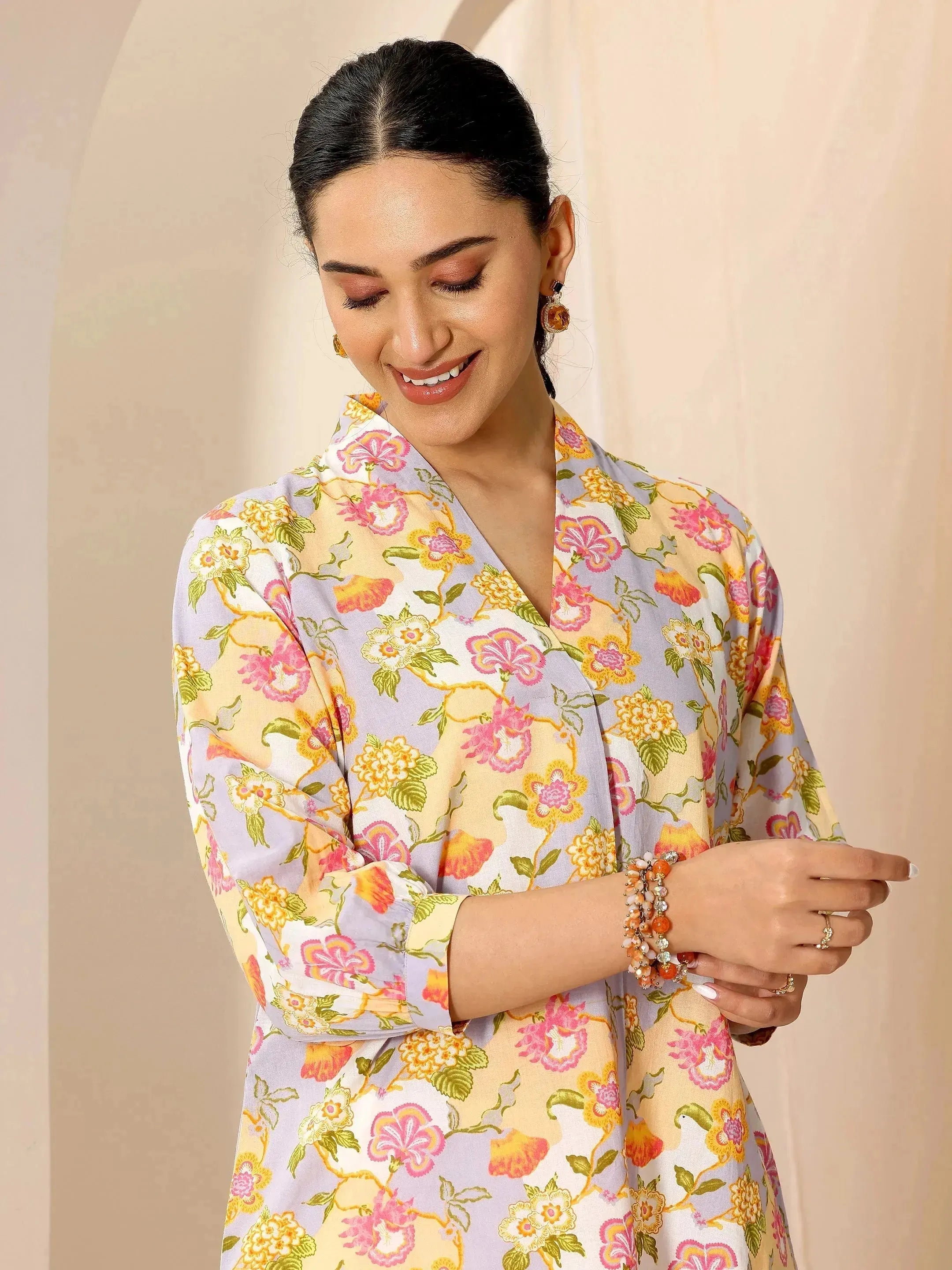 Multicoloured Printed Cotton Blend Straight Short Kurti