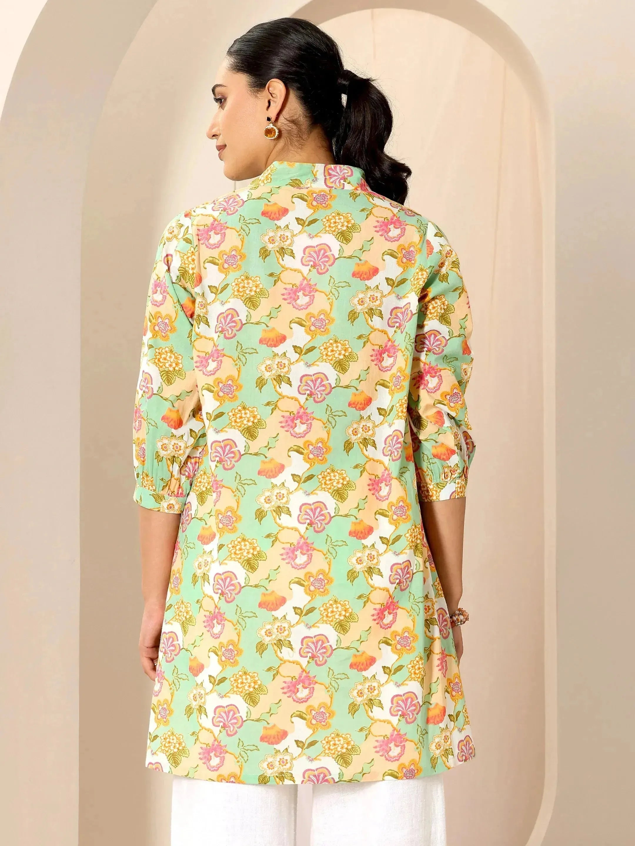 Multicoloured Printed Cotton Blend Straight Short Kurti
