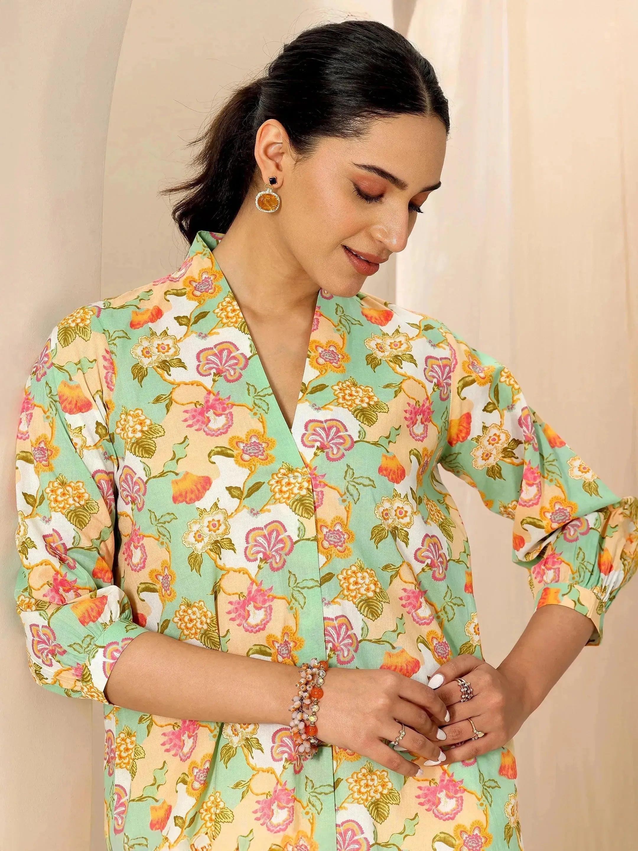 Multicoloured Printed Cotton Blend Straight Short Kurti