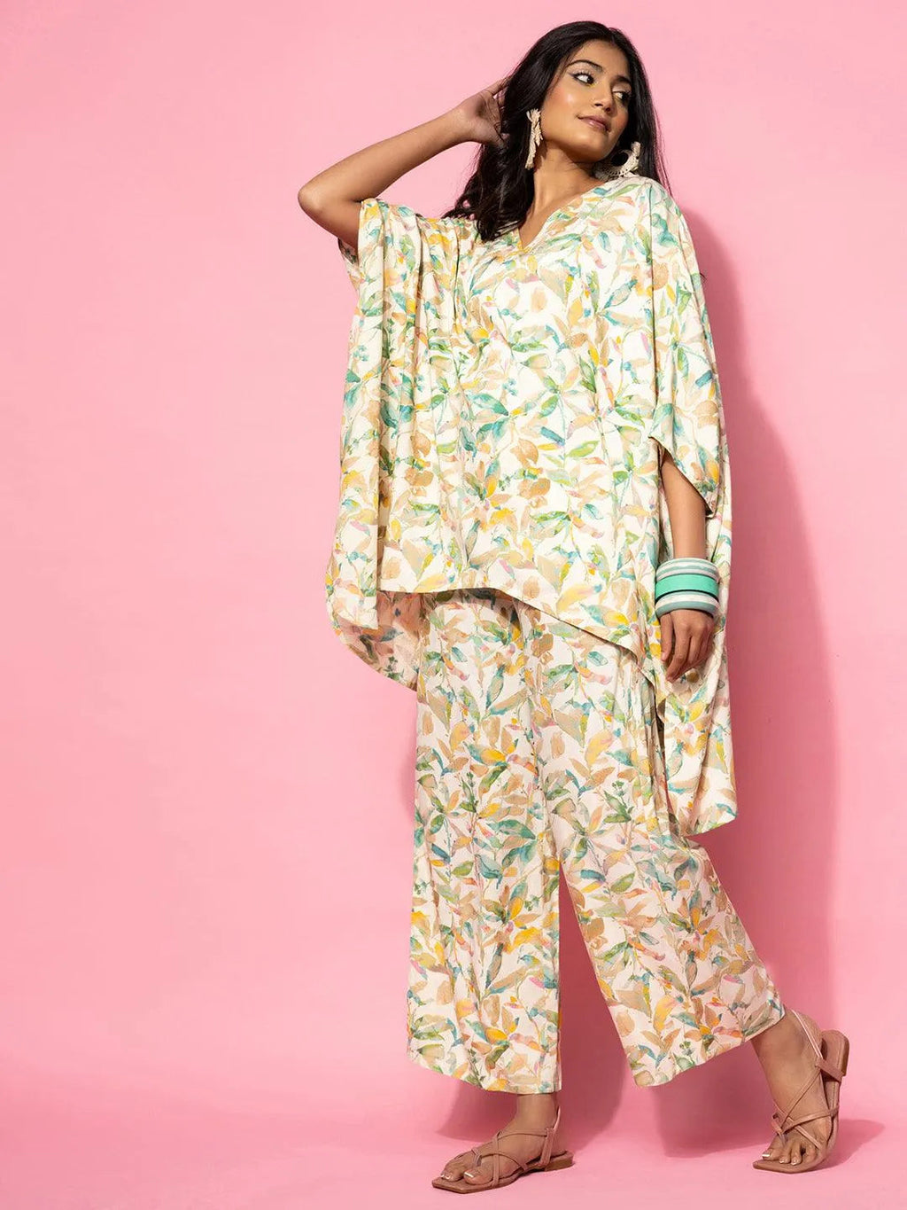 Cream Printed Rayon Co-Ords