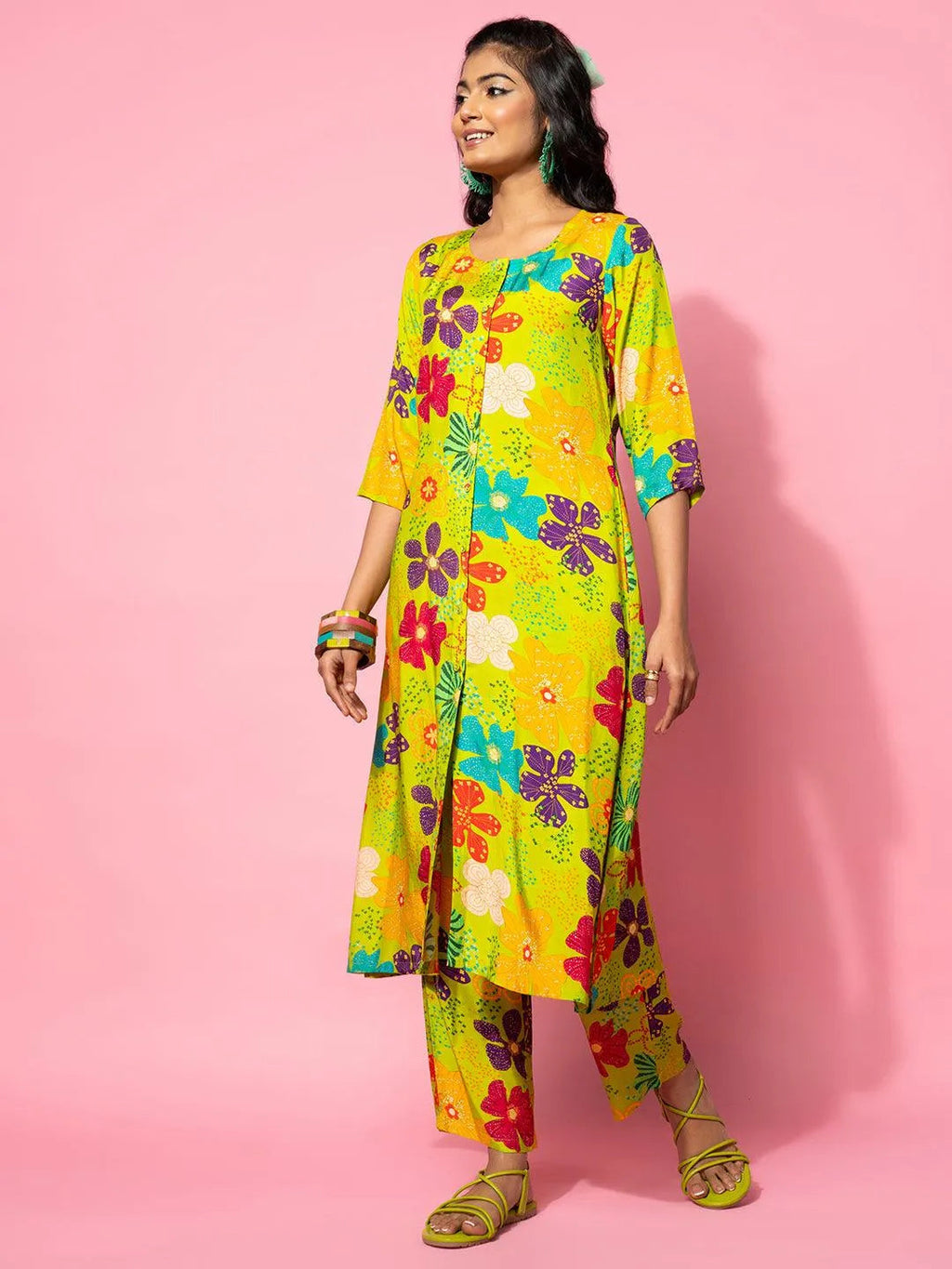 Green Printed Silk Blend Co-Ords