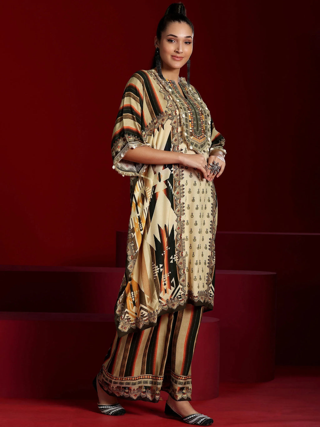 Libas Art Beige Printed Muslin Co-Ords