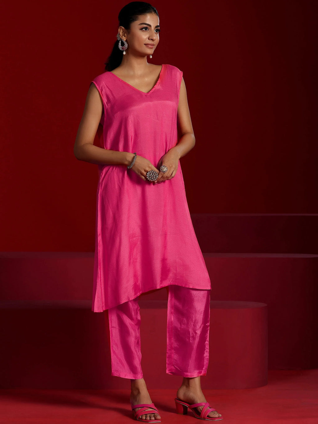 Libas Art Pink Printed Poly Georgette 3 Piece Co-Ords