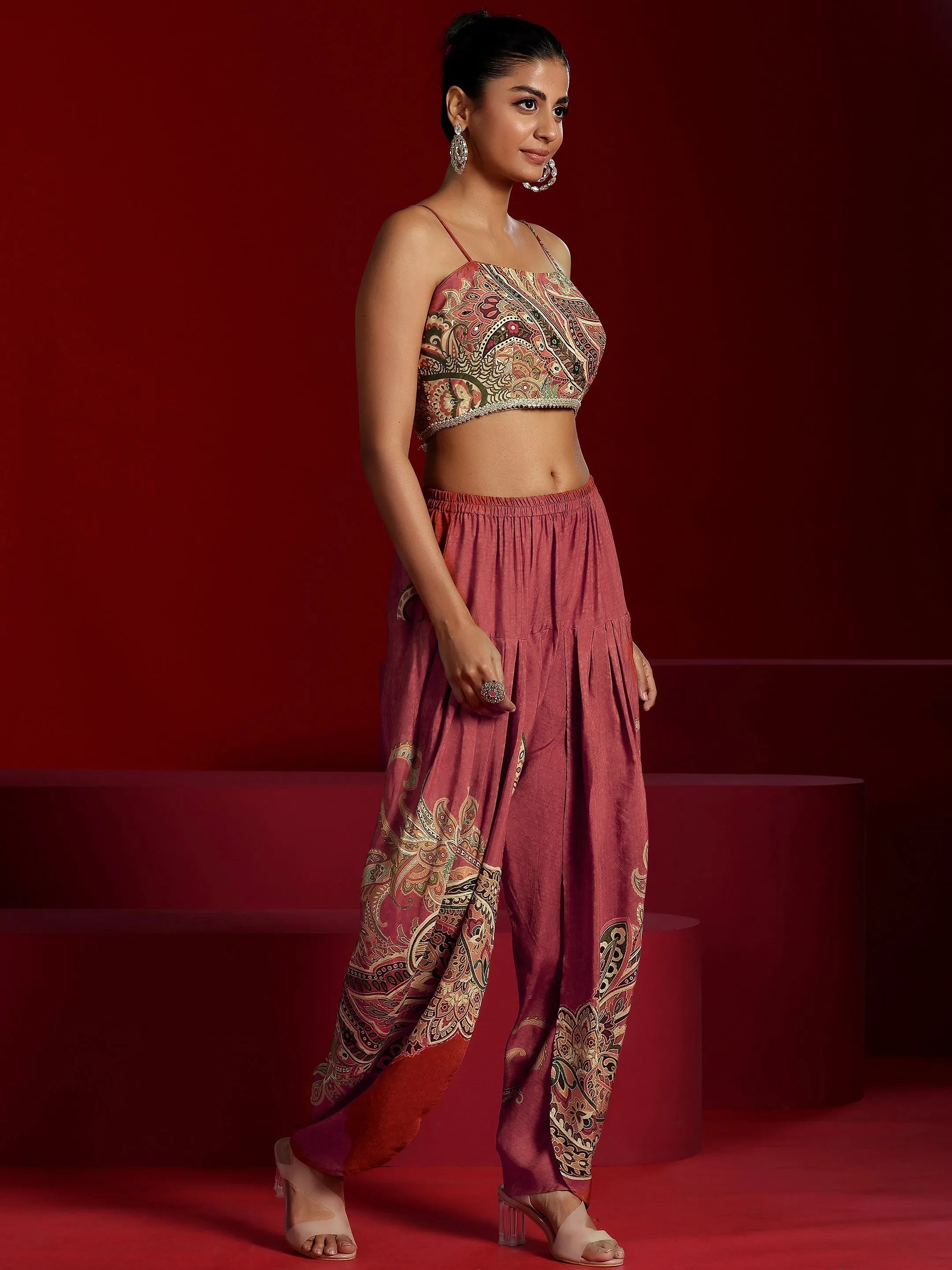 Libas Art Brown Printed Muslin 3 Piece Co-Ords