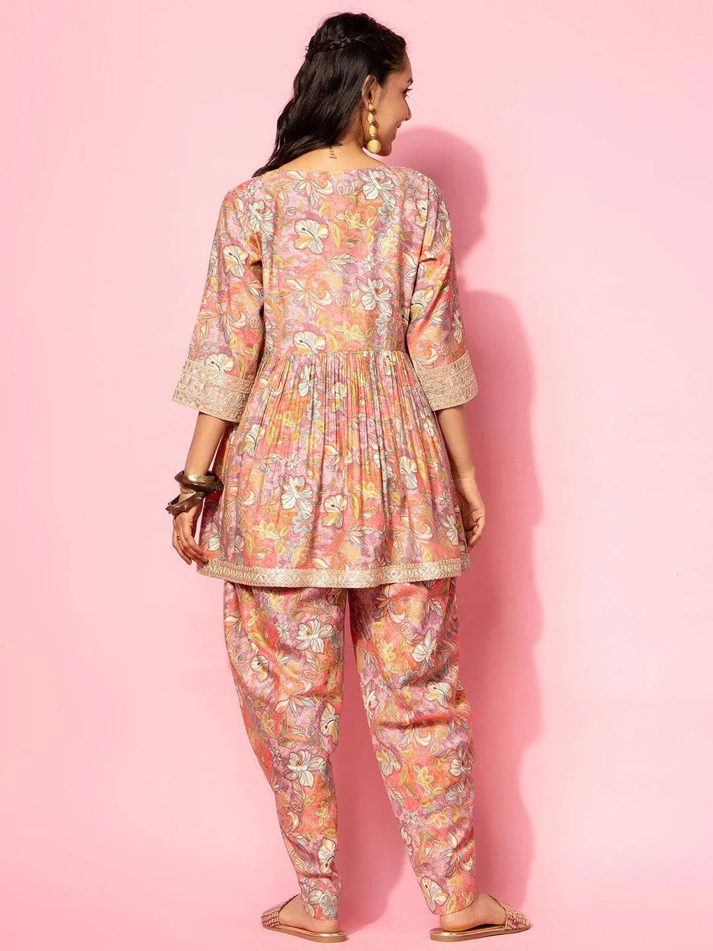 Peach Printed Silk Blend Co-Ords