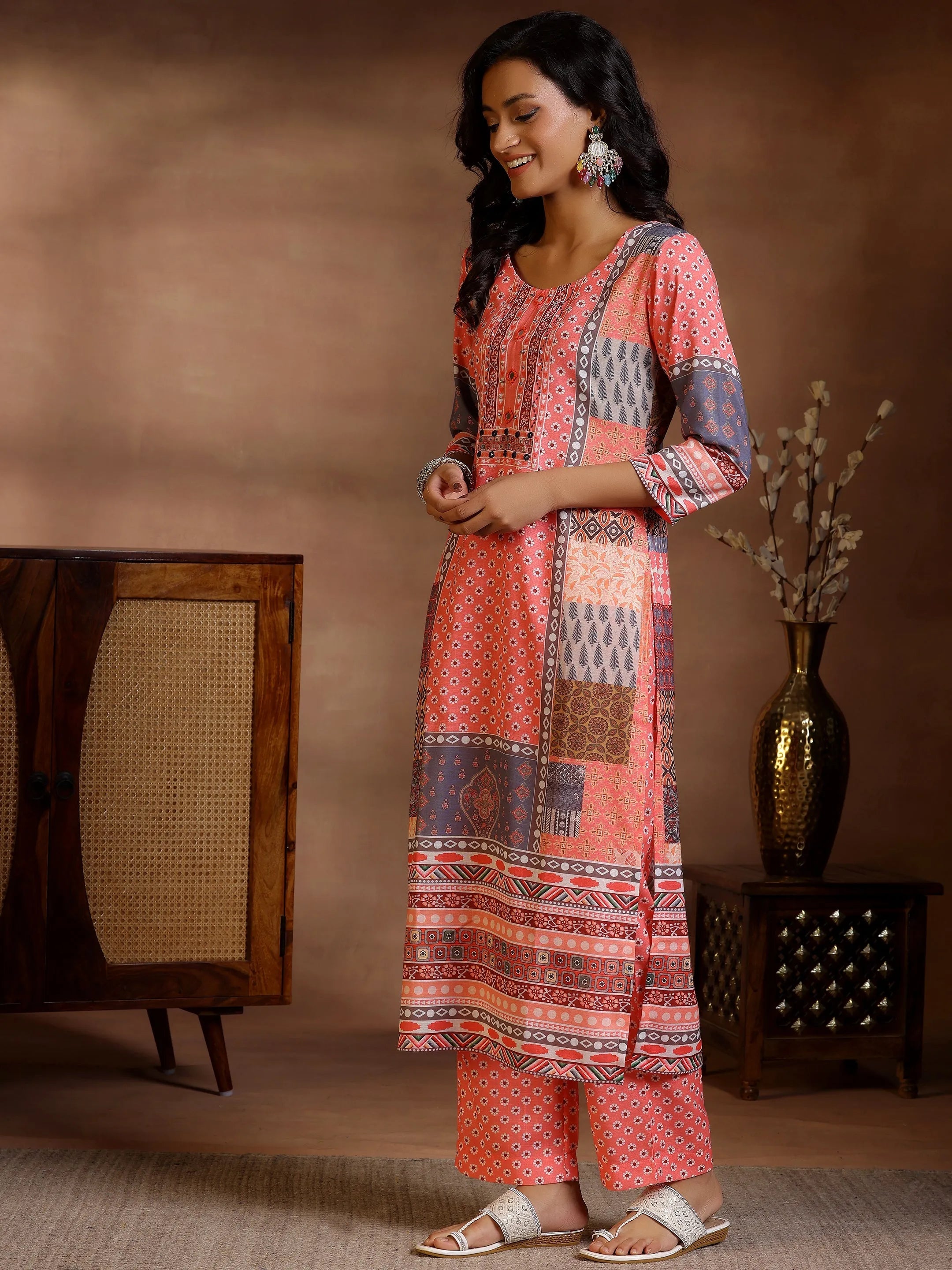 Multi Printed Linen Straight Suit With Dupatta
