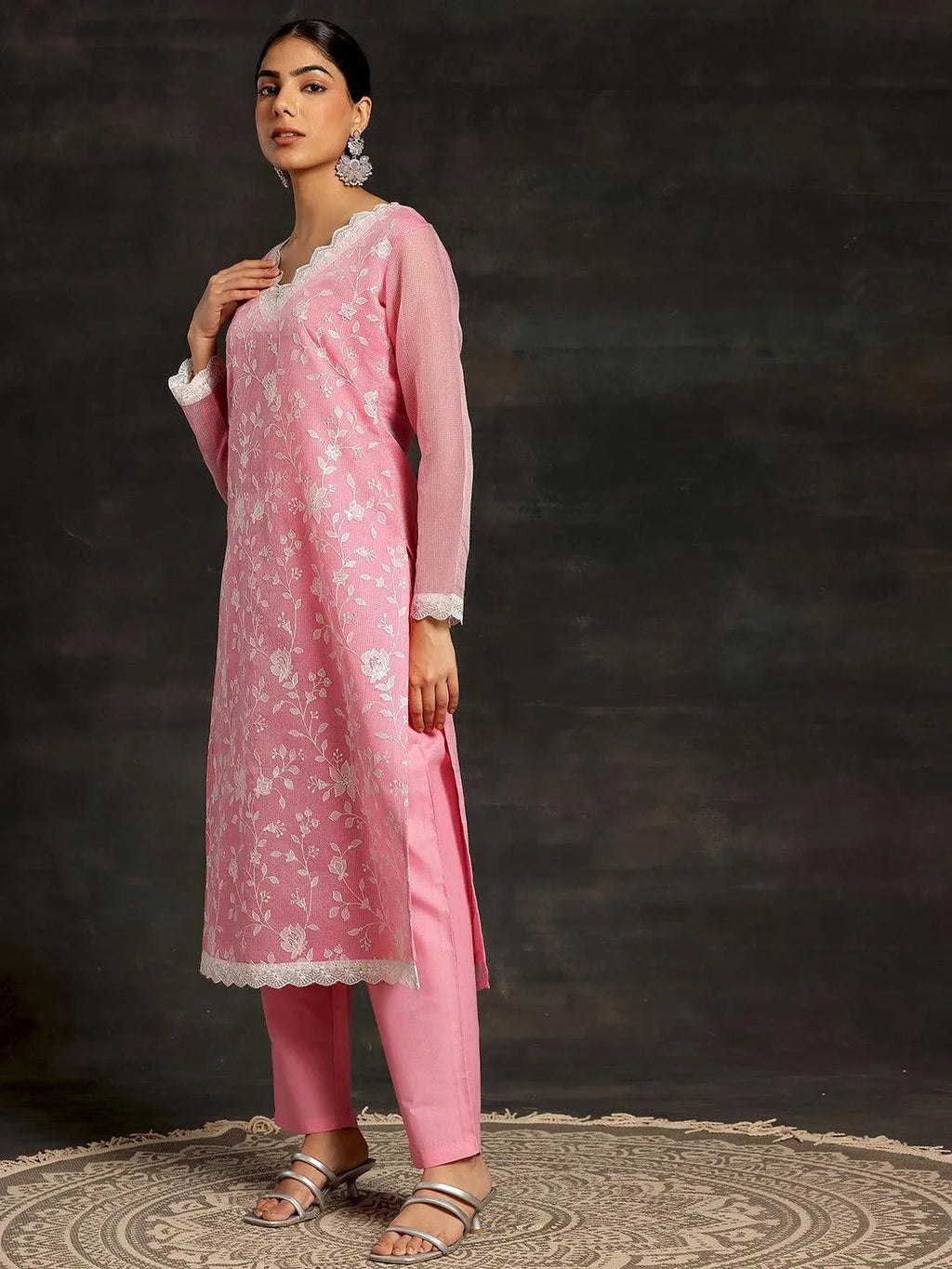 Pink Embroidered Cotton Pakistani Suit