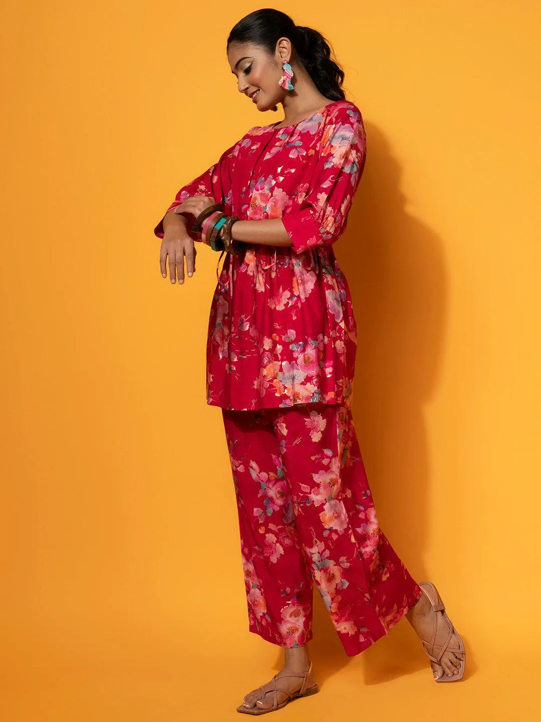 Pink Printed Silk Blend Co-Ords