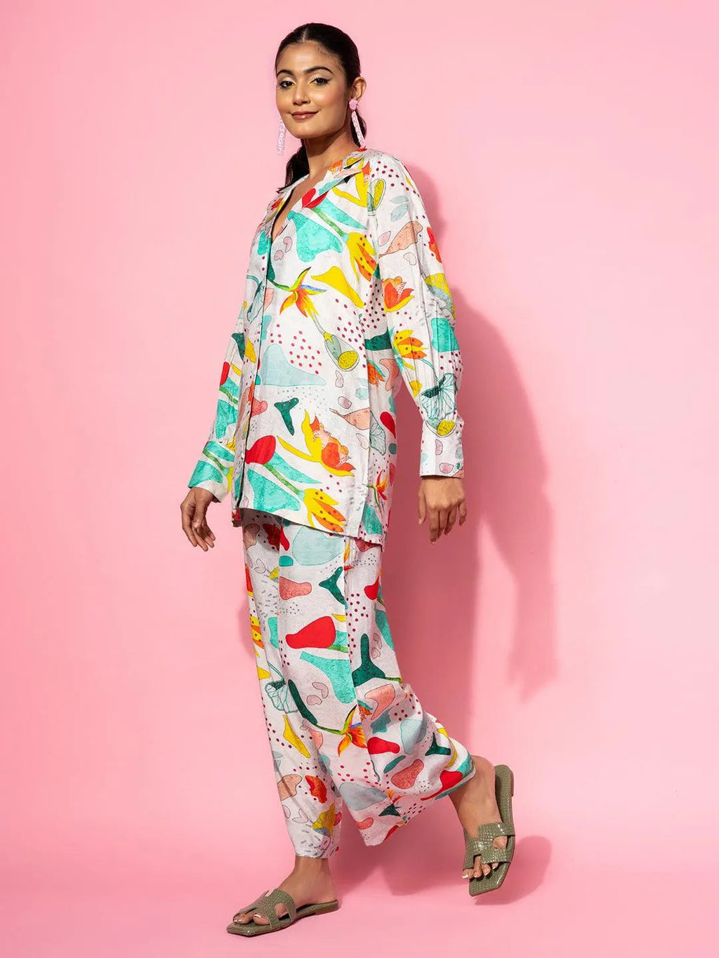 Grey Printed Silk Blend Co-Ords