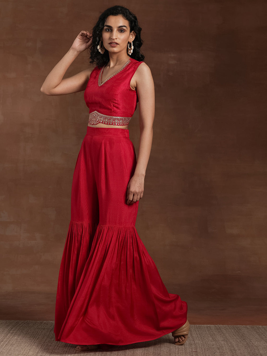 Pink Embroidered Silk Blend Co-Ords