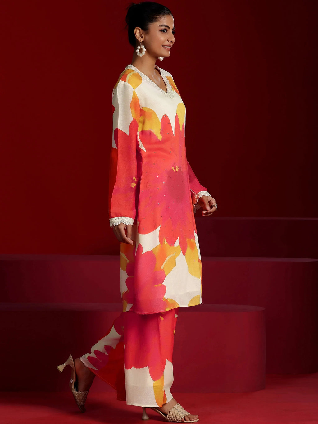 Libas Art Off White Printed Cotton Blend Co-Ords