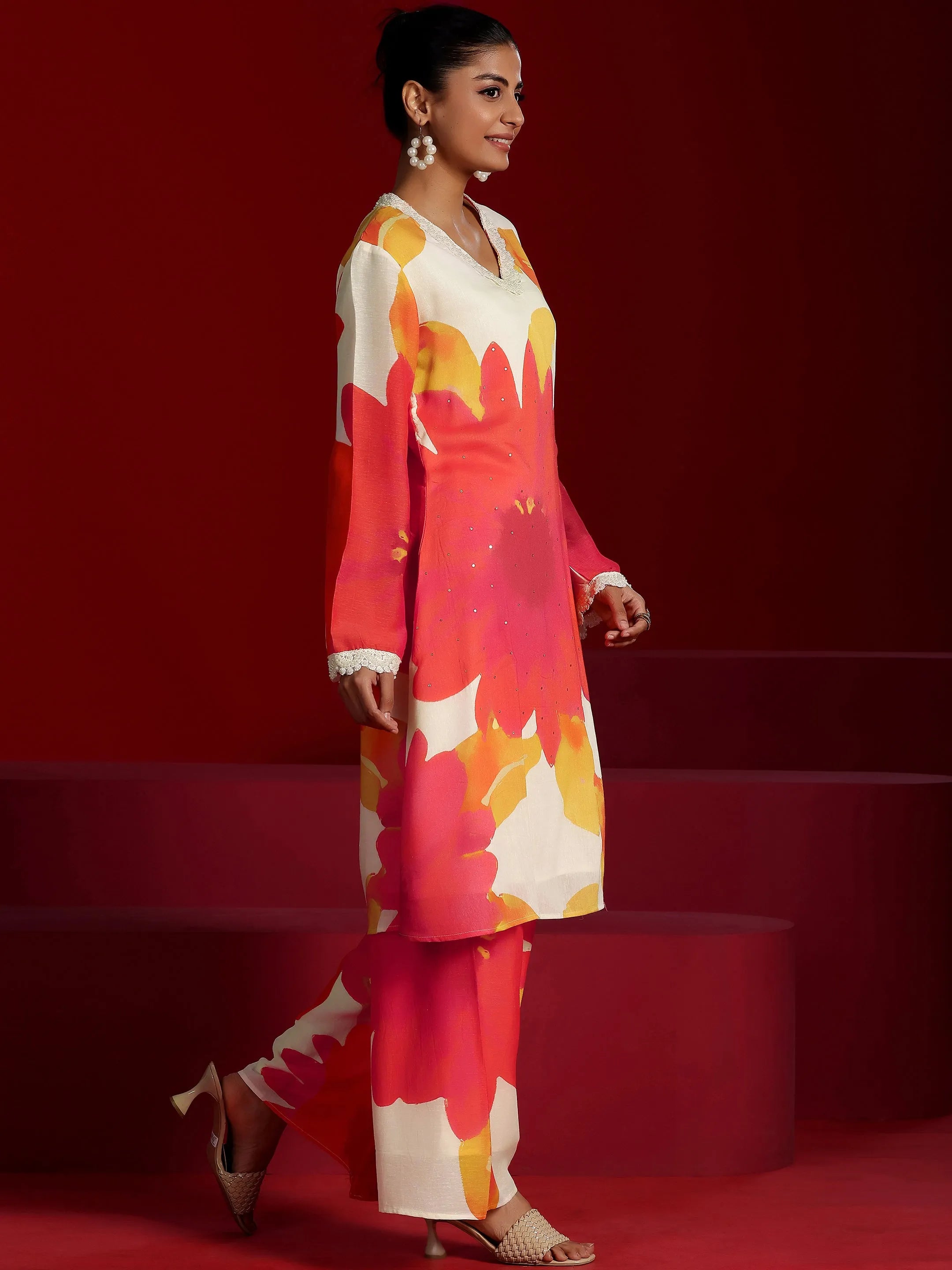 Libas Art Off White Printed Cotton Blend Co-Ords