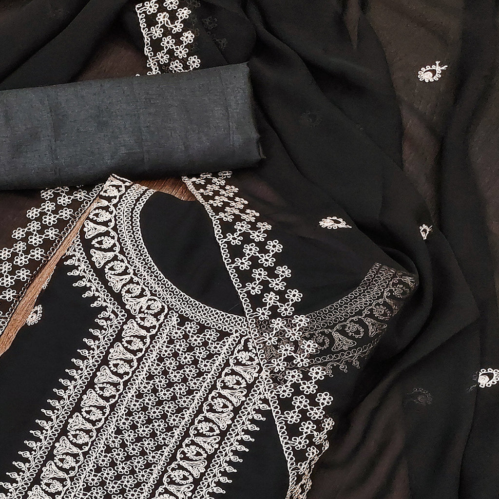 Black Embroidered Georgette Dress Material