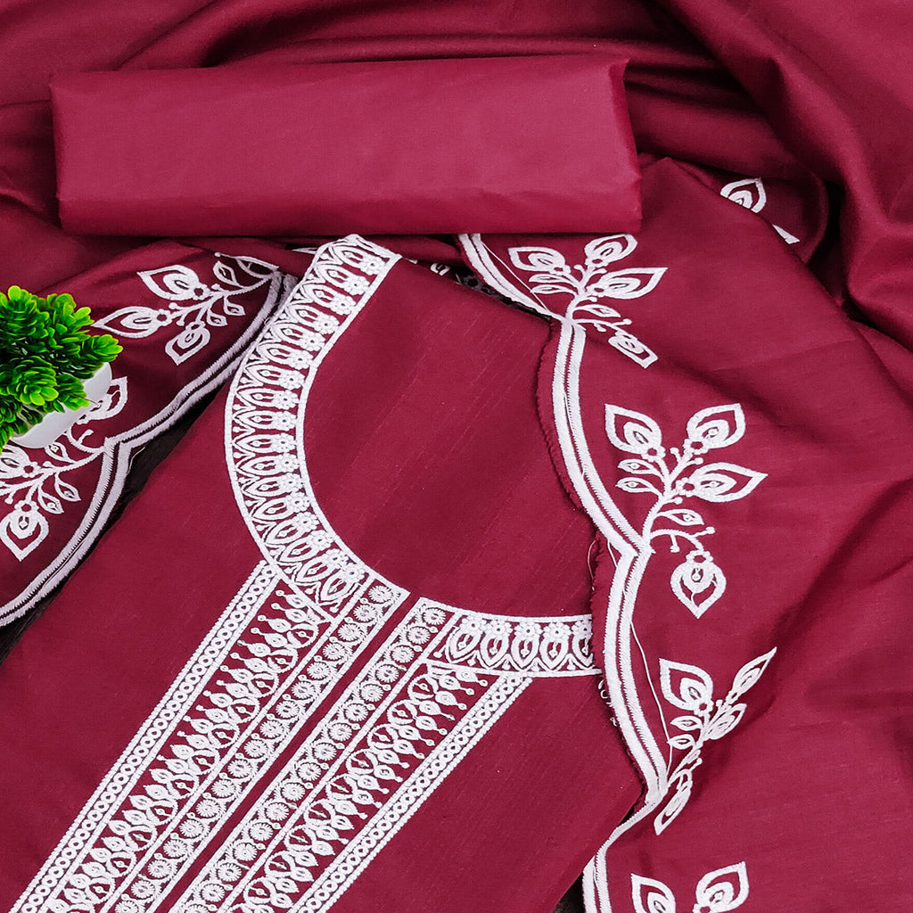 Pink Intricate Floral Embroidered Cotton Blend Dress Material