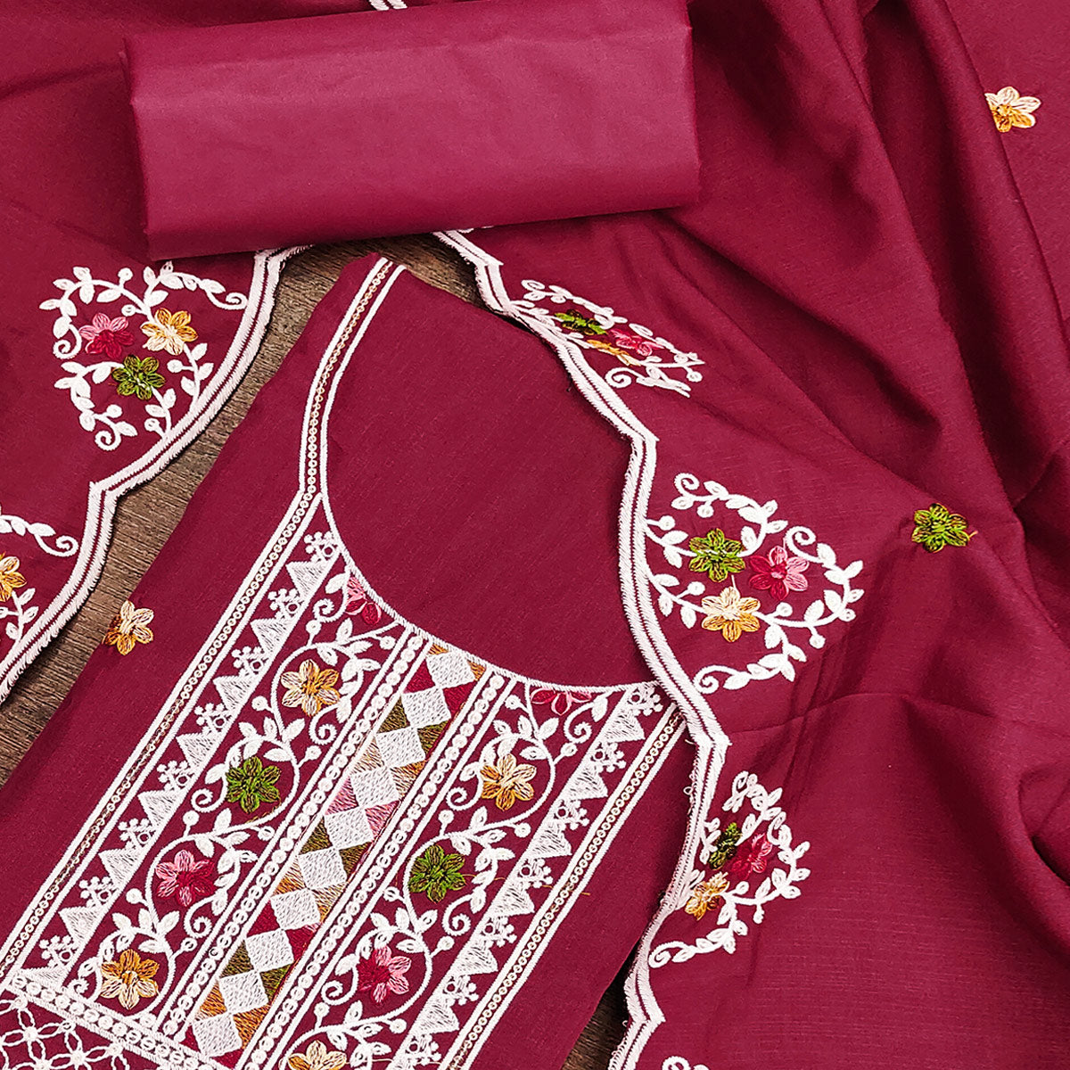 Charming Pink Floral Sequin Embroidered Cotton Blend Dress Material