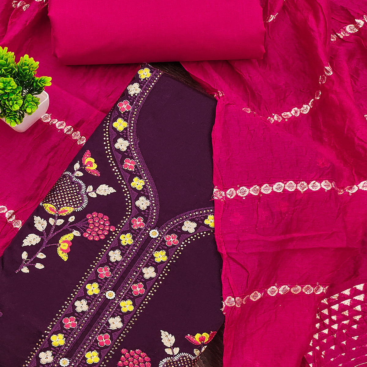 Elegant Purple Floral Embroidered Cotton Dress Fabric for Custom Stitching