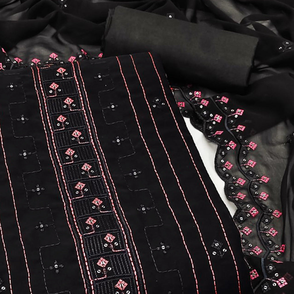 Black Sequins Embroidered Georgette Dress Material