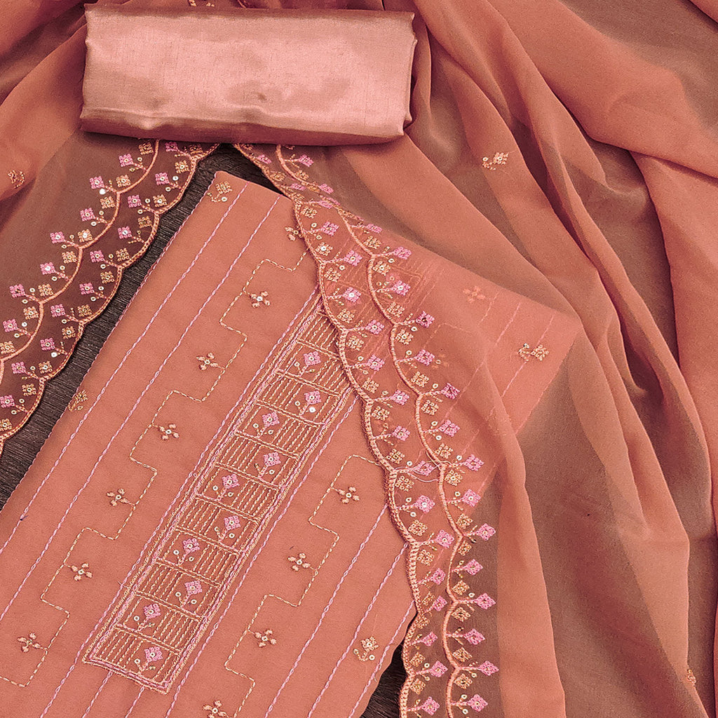 Dusty Orange Sequins Embroidered Georgette Dress Material