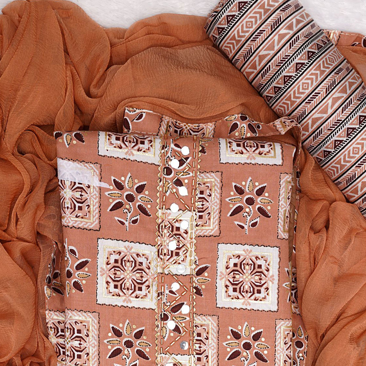 Peach Floral Printed Pure Cotton Dress Material