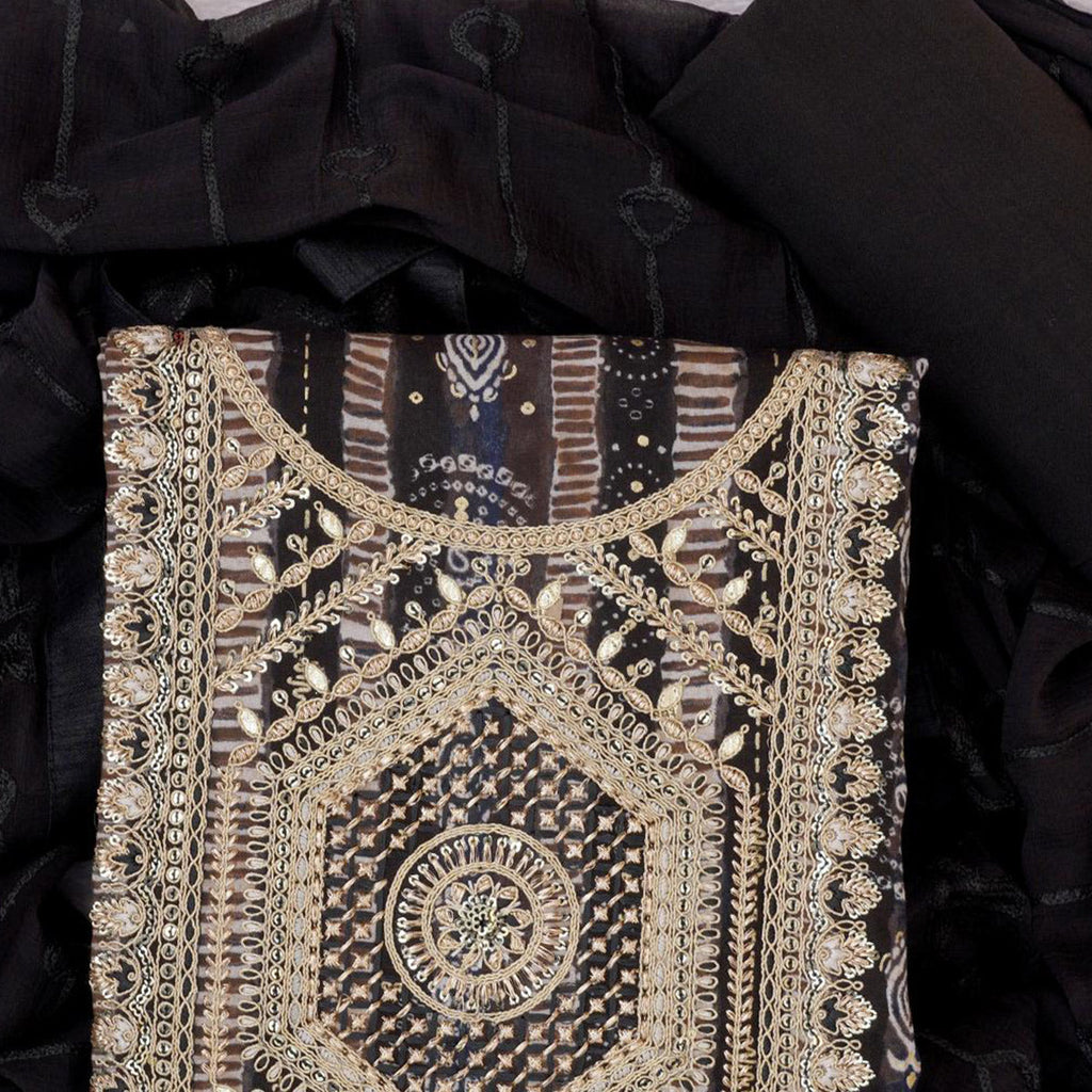 Brown Bandhani Printed Rayon Dress Material