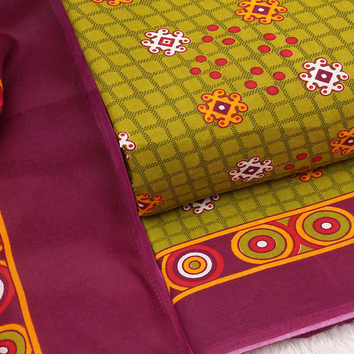 Green Printed Pure Cotton Dress Material