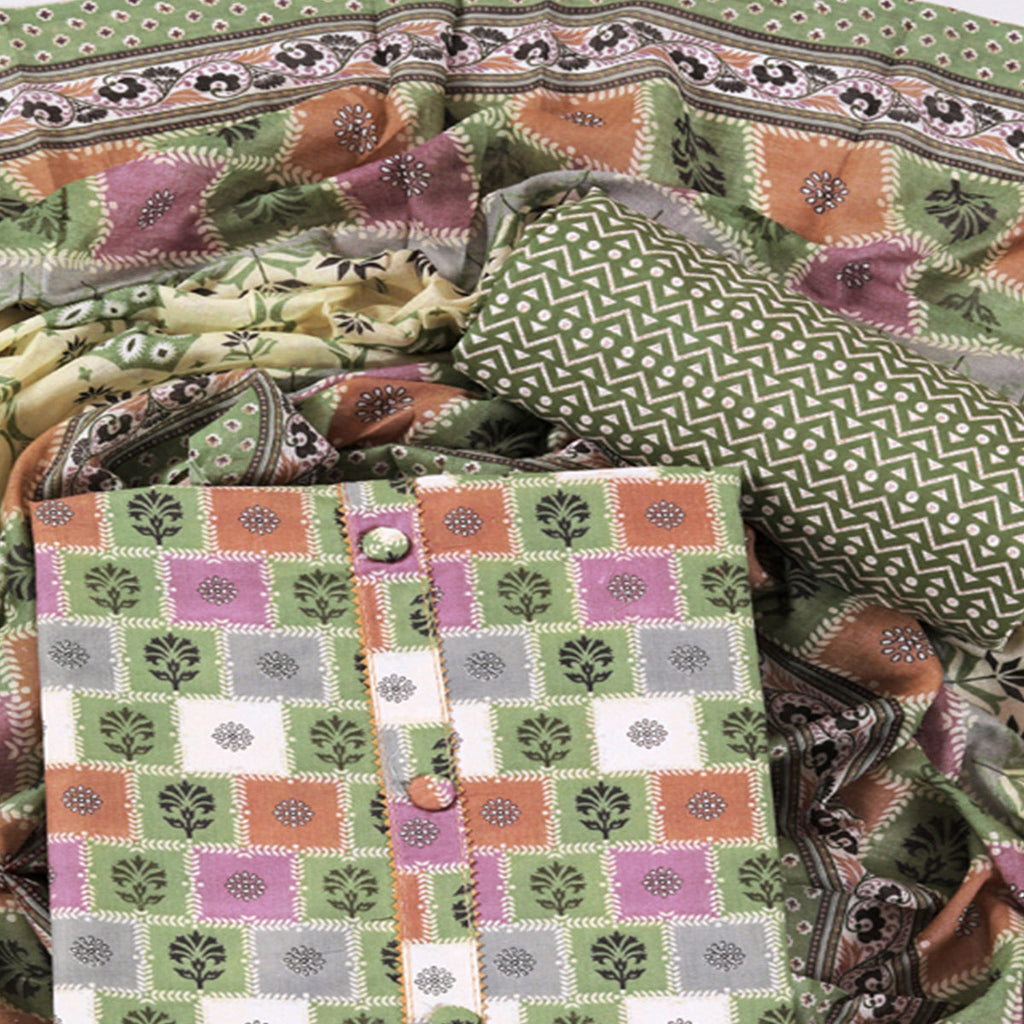 Green Floral Printed With Gota Patti Work Pure Cotton Dress Material