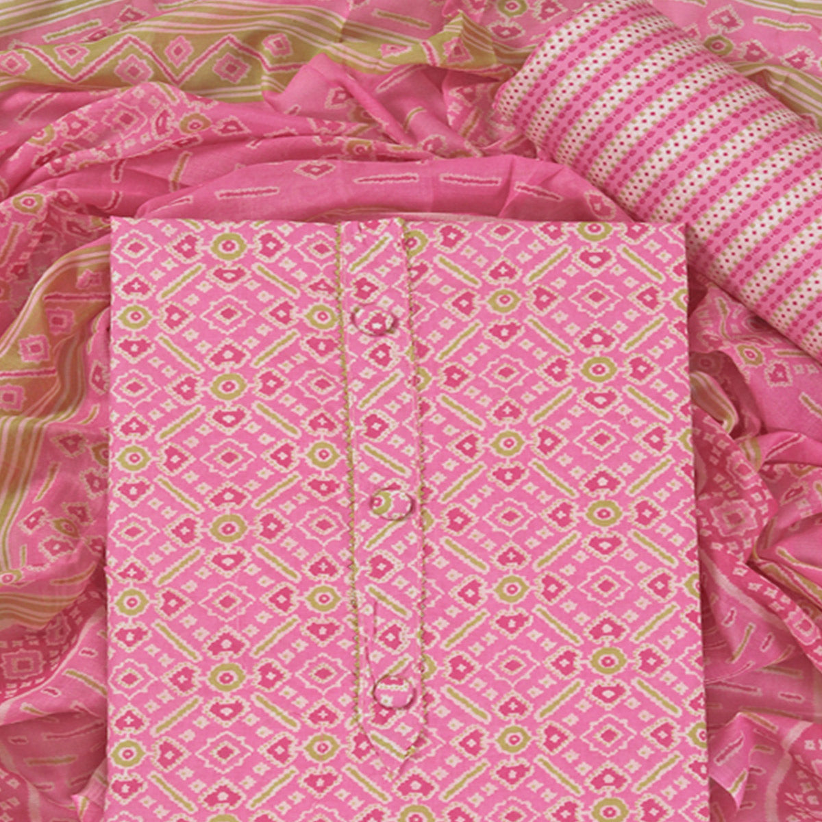 Pink Patola Printed With Gota Patti Work Pure Cotton Dress Material