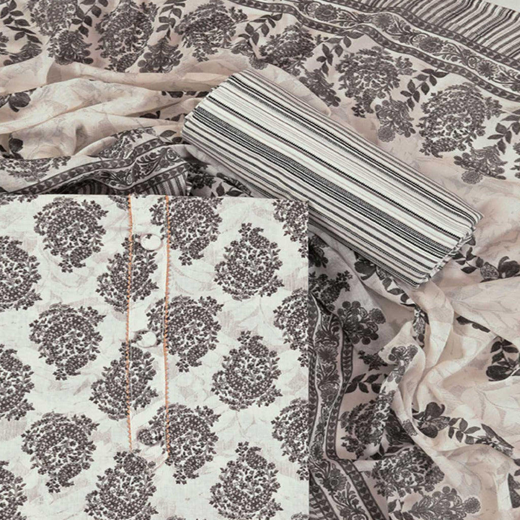 Offwhite Floral Printed With Gota Patti Work Pure Cotton Dress Material