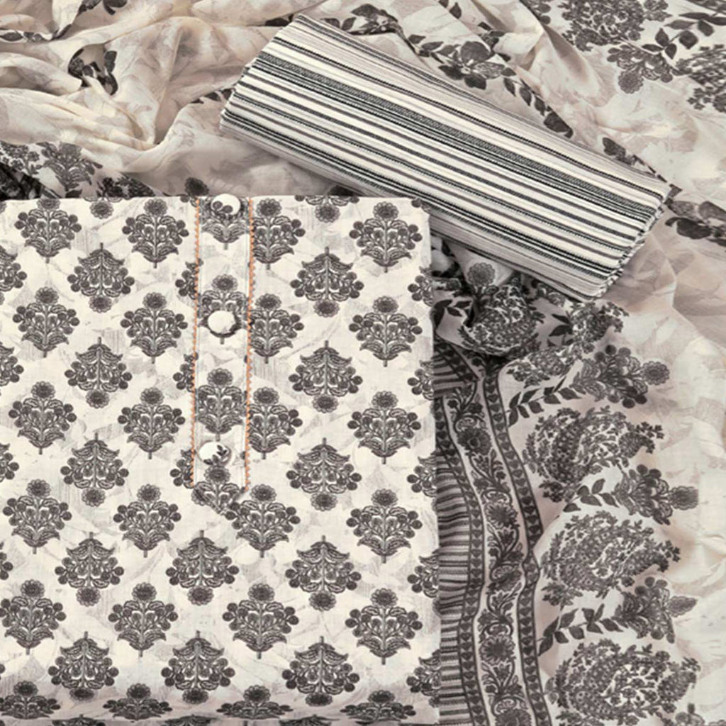 Offwhite Floral Printed With Gota Patti Work Pure Cotton Dress Material