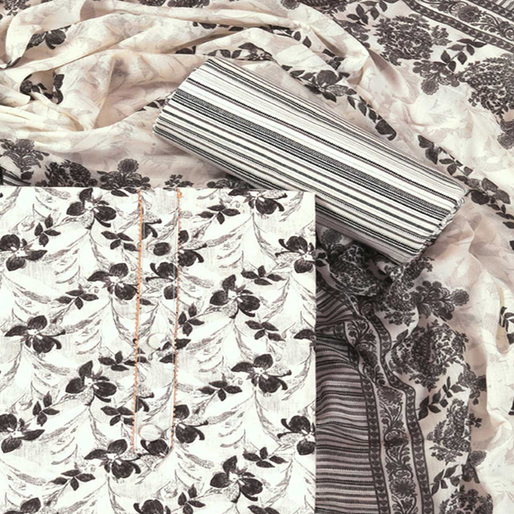 Offwhite Floral Printed With Gota Patti Work Pure Cotton Dress Material