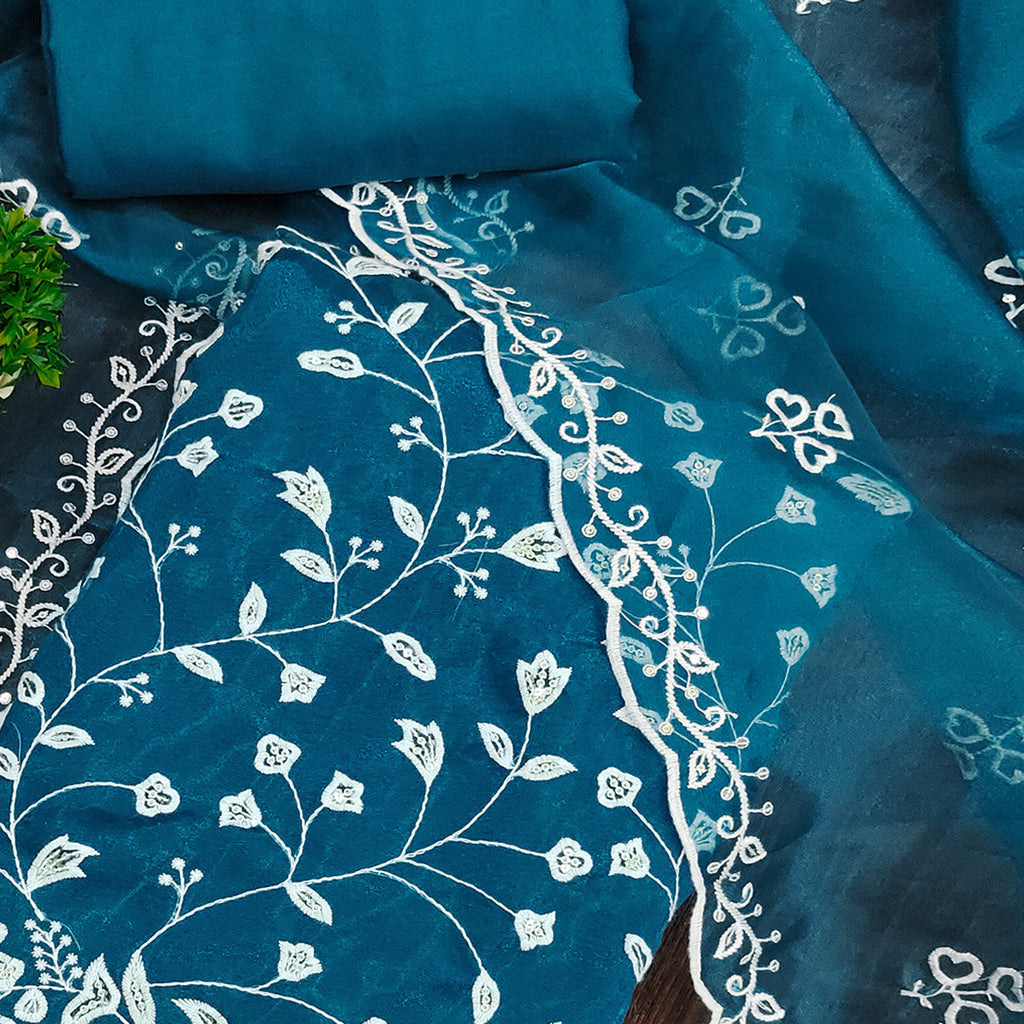 Morpich Floral Sequins Embroidered Organza Dress Material