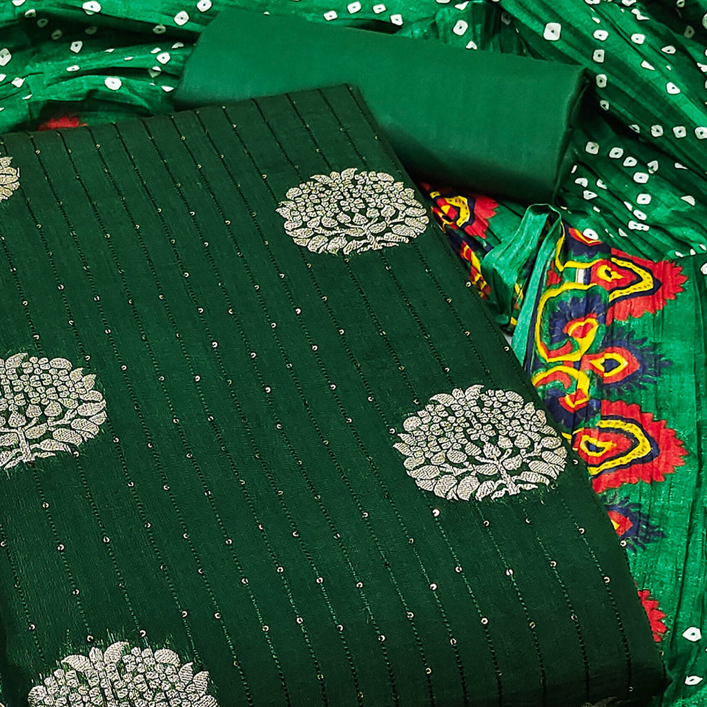 Green Sequins Embroidered With Woven Jacquard Dress Material