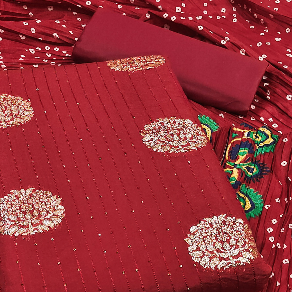 Maroon Sequins Embroidered With Woven Jacquard Dress Material