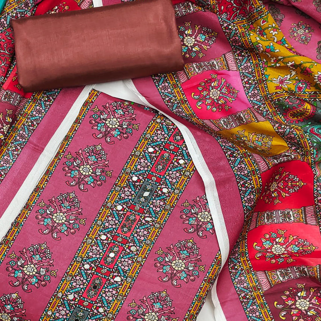 Dusty Pink Pakistani Dress Material Featuring Soft Chinon Fabric and Timeless Floral Prints