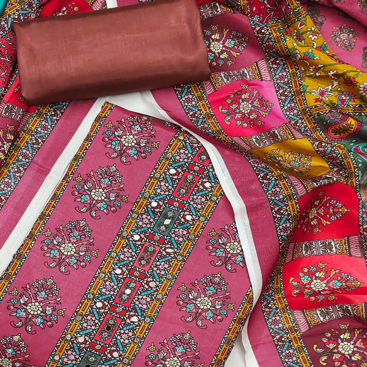 Dusty Pink Pakistani Dress Material Featuring Soft Chinon Fabric and Timeless Floral Prints