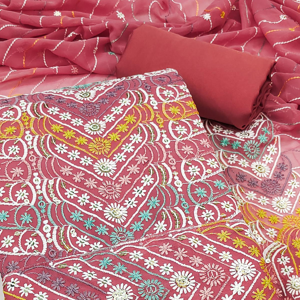 Pink Dress Material In Rich Jacquard With Intricate Heavy Embroidery