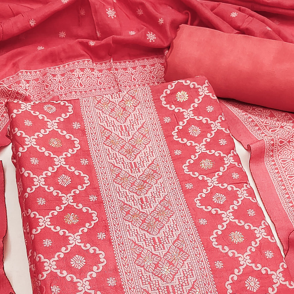 Banarasi Inspired Pink Jacquard Fabric for Elegant Ensembles