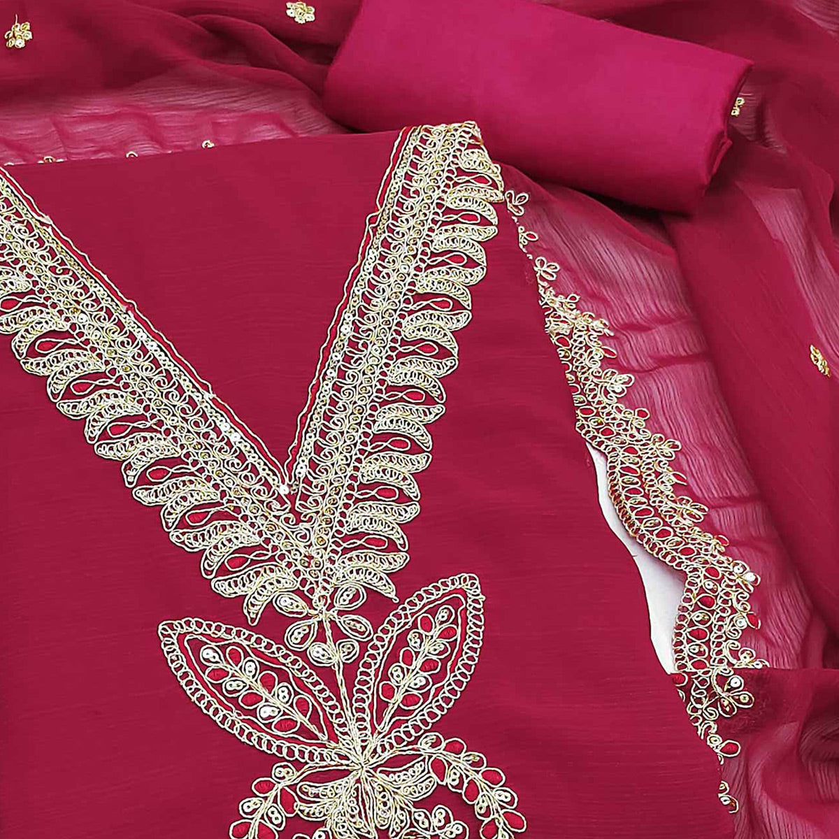 Pink Ensemble In Zomato Art Silk Adorned With Cording Floral Embroidery & Sparkling Sequins