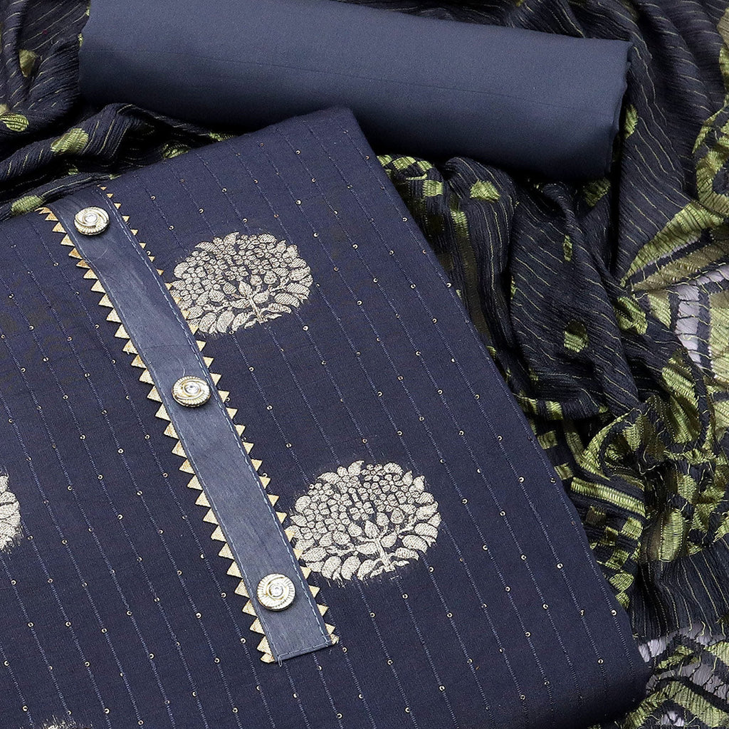 Grey Woven Jacquard Dress Material