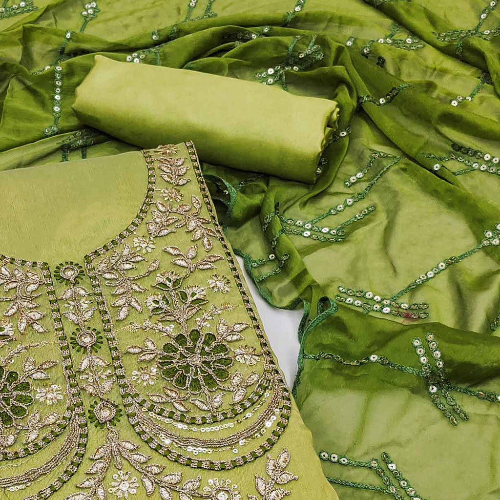 Green Embroidered Viscose Dress Material