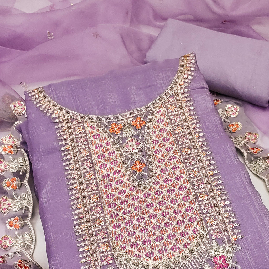 Lavender Floral Sequins Embroidery Viscose Dress Material