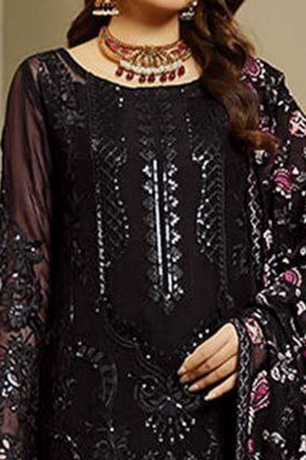 Black Heavy Embroidered Work Georgette Dress Material