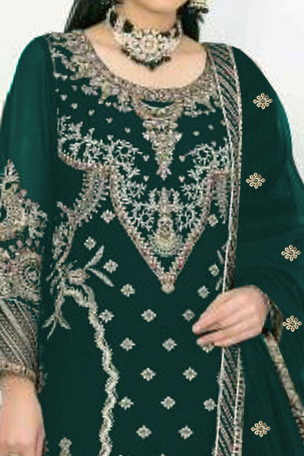 Green Velvet Dress Material Adorned with Sequins & Thread Embroidery