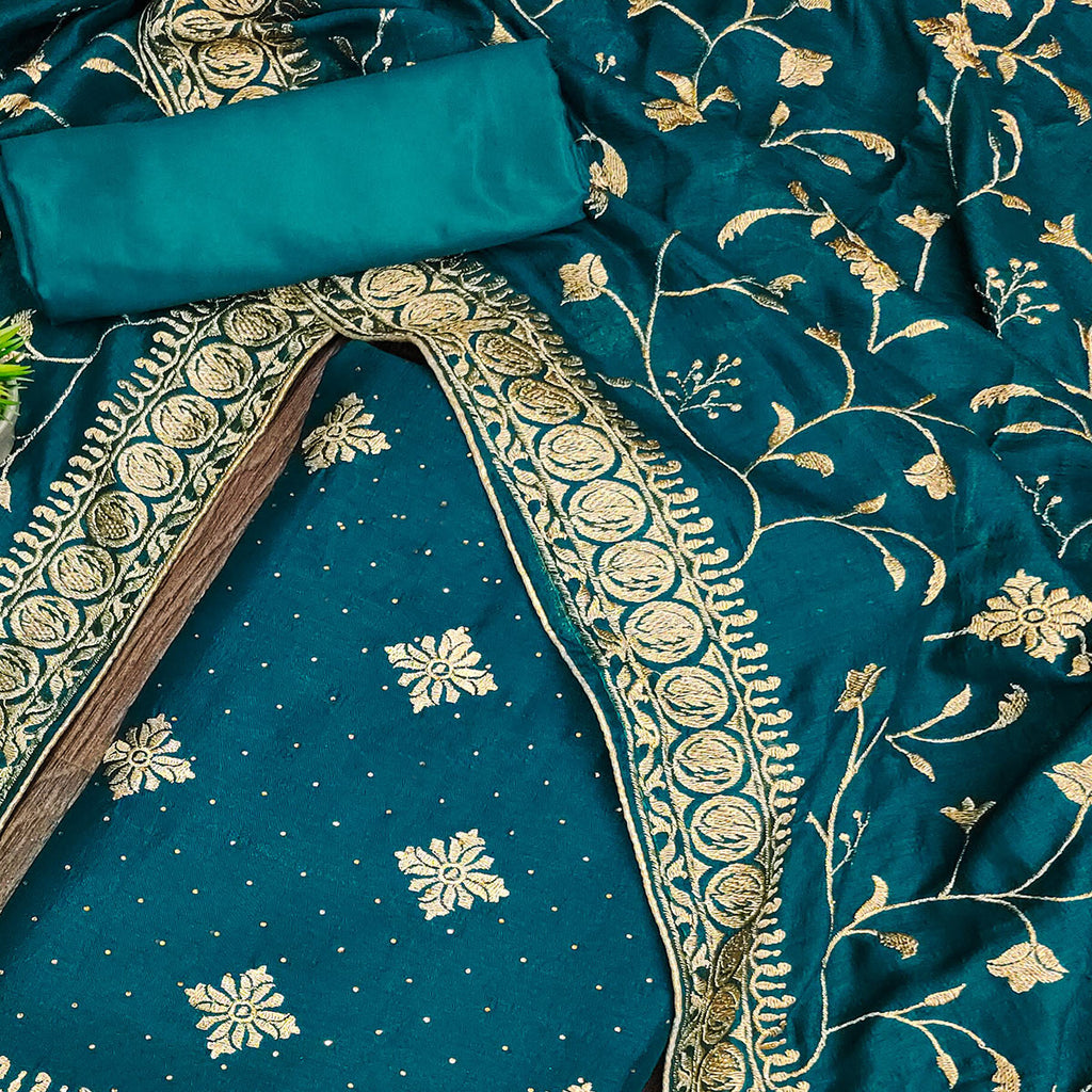 Morpich Floral Embroidered Chinon Dress Material